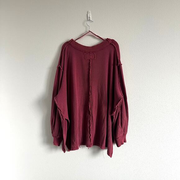 Free People Asher Thermal Oversized V-Neck Stolen Kiss Sweater M Boho Chic Cozy - Picture 7 of 7